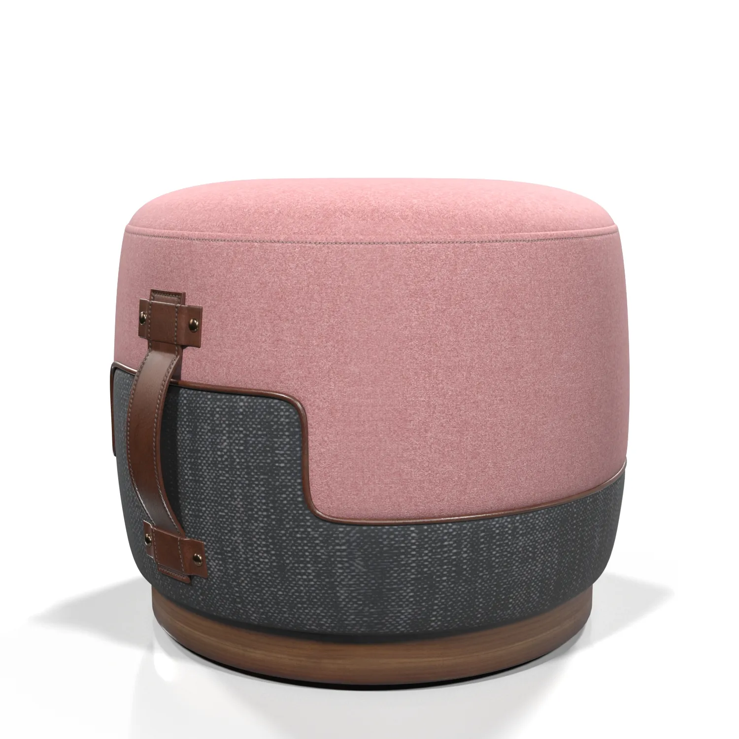 Royal Custom Upholstred Fabric And Leather Handle Ottoman PBR 3D Model_01